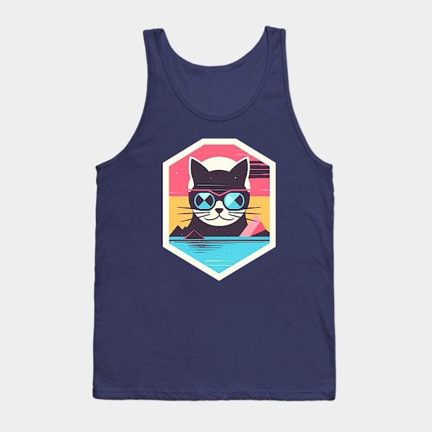 Cool cat with sunglasses on retro style Tank Top by HeyDesignCo